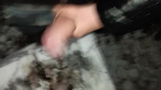 Touching snow with cock , pee and cum in snow