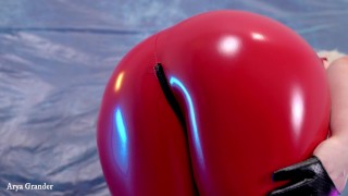 Hot PVC teasing, fetish beautiful video. Mistress in red vinyl clothing.