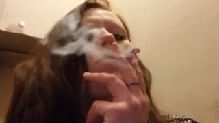 Intense smoking inhales, sexy red head, playing with big titties/smoking fetish 