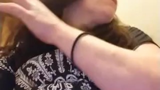 Intense smoking inhales, sexy red head, playing with big titties/smoking fetish 