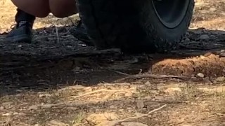 Guy caught MILF peeing in the woods alone 