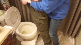  My girlfriend holds my dick and helps me pee pissing 