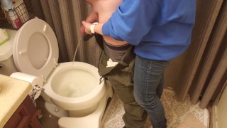  My girlfriend holds my dick and helps me pee pissing 