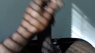 Stroking My Long Big Black Cock To A Surprise Huge Cum Load