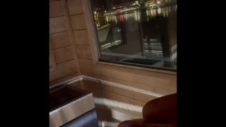 HOT sauna handjob in luxury hotel HOMEMADE