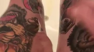 Desperate wetting while taking off gym shorts