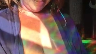 Slow breathing, heartbeat, good morning playing with nipples and natural breasts. Sunlight, rainbows