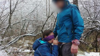 Public Blowjob And Cum Swallow Near The Mountain River