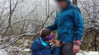 Public Blowjob And Cum Swallow Near The Mountain River