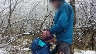 Public Blowjob and Cum Swallow Near the Mountain River 