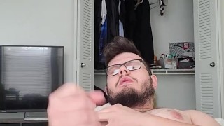Chubby Tattoed Guy Masturbates and Swallows his Cum