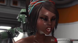 Sex on the exoplanet! Sci-fi android fucks hard a hot black girl in the base camp