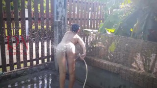 Nudist Nude maid Nude housewife Shower country Bikini outdoor public garden ass pussy