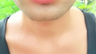 Showing cum in mouth after blowjob outdoor and cum swallowing