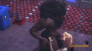 Furry Yaoi - Beast and Dog having wild sex on the street of Japan