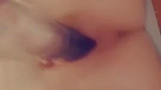 Hot blonde masturbates with glass dildo!!! 