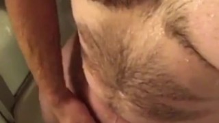 After turning myself on during my shower, I continued stroking my uncut cock & Jizzed in the sink