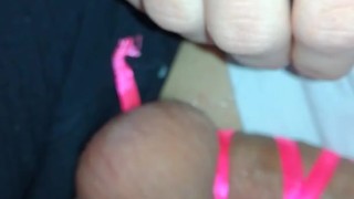 Cute Femboy plays with his Cock in a Ribbon with Saliva as Lube