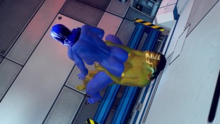 blue muscle girl strapon ride