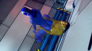 blue muscle girl strapon ride