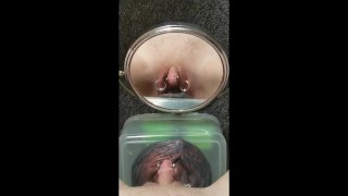 Pierced boyclit and (fake) labia rings; close up knotting my cunt