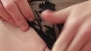 Rubbing my pink boyclit in a pair of pretty panties