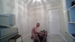 Sloppy secretary Lisa gives the boss a sloppy blowjob and gets a hard ass fuck
