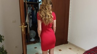 Try on - Flashing My Pussy in Sexy Tight Red Dress 