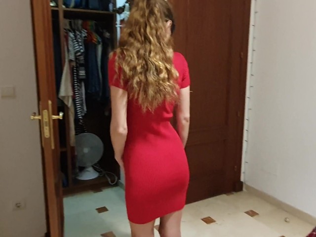 Try on - Flashing My Pussy in Sexy Tight Red Dress - Free Porn Videos -  YouPorn
