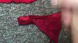 Stroking my big dick to my wife’s bra and panties