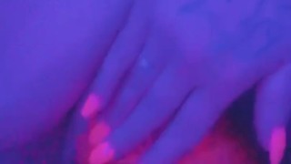 LED lights make my nails glow while I rub my pussy 