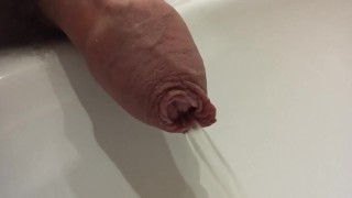 morning long foreskin pee closeup