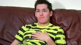 Big throbbing cock amateur Ethan jerks off after interview