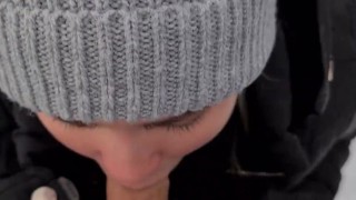 Quick public blowjob in the snow - Anthony Jonezs