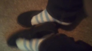 Black Dress Shoes & Cute Fuzzy Striped Dirty Socks (No Audio)