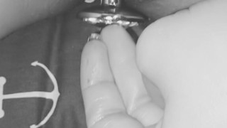 beautiful girl MASTURBATES while no one is home her narrow WET PUSSY in (black & white)