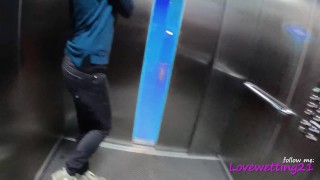 Too late ! She pees in her pants in the mall elevator...