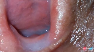 Cum dripping out of my pussy very close up!