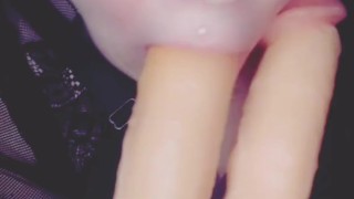 Milf drools over double headed dildo 