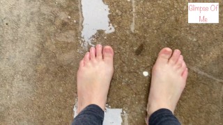 bare foot in the rain, walking, stomping, foot fetish - glimpseofme