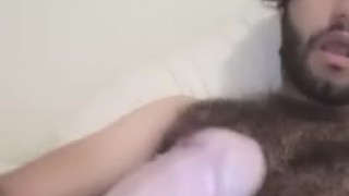 Hairy latino shows cock