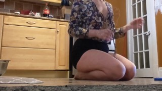 Free-use housekeeper wants you to jerk off while she cleans the floor for Master