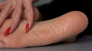 Close-up high arched Feet & wet Pussy. Practicing for a Footjob on a Dildo. 