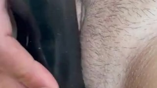 Masc lesbian puts vibrator in her tight virgin pussy. 