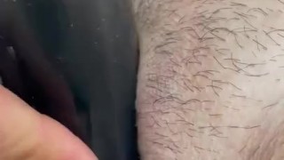 Masc lesbian puts vibrator in her tight virgin pussy. 