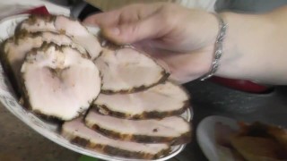 Nude cooking DuBarry. In kitchen mommy Milf in shirt no panties in stockings stiletto heels prepares