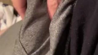 Gray sweatpants tease 1/3 dripping