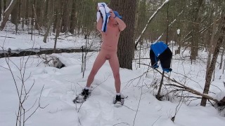 Snowshoe Show Off - Doing The Snow Stroke Naked In The Woods