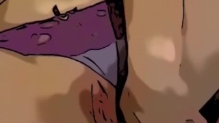 2 video clips in 1. 30 second clip of wife playing with her pussy converted to an anime version
