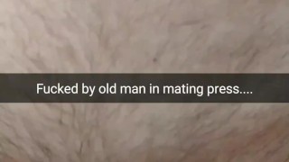 Old man fuck me in mating press with a broken condom...i feel his cum inside....[Cuckold.Snapchat]